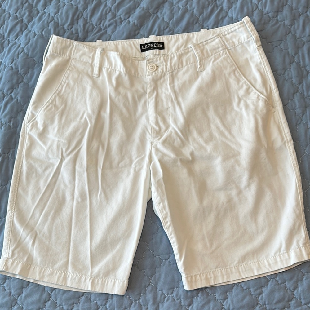 Express White Flat Front Shorts